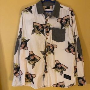 Decibel angel print long sleeve button up shirt XL